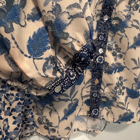 See And Be Seen Womens Blue Cream Floral Mixed Print Lace Trim Blouse Large - Picture 5 of 9